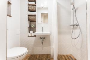 布拉格Apartmán u Stromovky nedaleko centra的白色的浴室设有水槽和卫生间。
