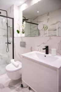 马德里1 bedroom 1 bathroom furnished - Salamanca - executive style - MintyStay的白色的浴室设有水槽和卫生间。