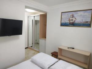 乌曼岛Shaarei Zion的一间卧室配有一张床和一台平面电视