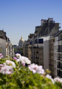 巴黎阿里斯萨比尔康布罗纳酒店的享有拥有建筑和鲜花的城市美景