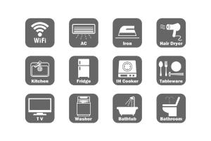 廿日市OUCHI HOTEL Miyajimaguchi的一组关于wifi和其他东西的黑白图标