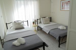 克拉默特Melanthi Apartment的带窗户的客房内设有两张单人床。