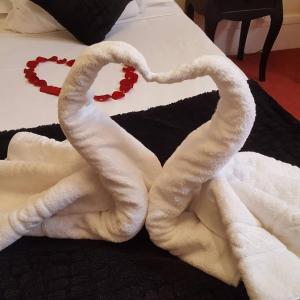 西埃勒河畔科尔德雷蒙七世酒店的床上一双毛巾形成心形