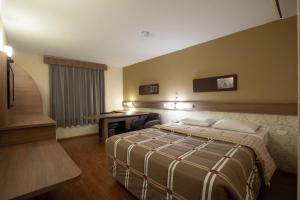戈亚尼亚Strassen Hotel的配有一张床和一张书桌的酒店客房