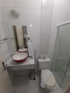 卡宁德圣弗朗西斯科Pousada Rekinty的一间带卫生间、水槽和镜子的浴室