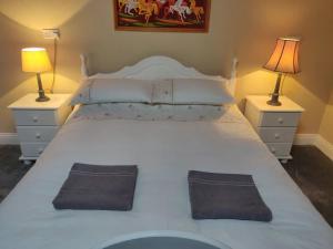 ManorhamiltonPat Tadys的一张带两个床头柜和两个灯的大白色床