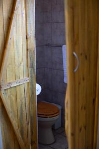 圣卢西亚iLanga Lodge的一间带卫生间和木门的浴室
