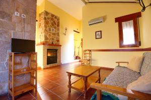 比利亚尔瓦德拉谢拉Aventura & Relax Cabañas Peña la Higuera的带沙发和壁炉的客厅