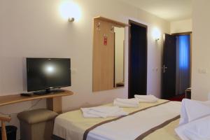 普雷代亚尔喀尔巴阡酒店的酒店客房设有两张床和一台平面电视。