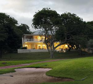 绍斯布鲁姆珊瑚树殖民地住宿加早餐酒店的前面有一棵树的大房子