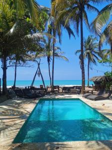 帕洛米诺Casa Coraje的棕榈树海滩上的游泳池