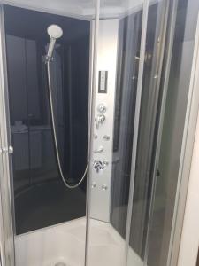 德瓦Villa Lotus的浴室里设有玻璃门淋浴