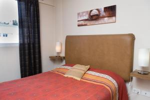 圣卡洛斯-德巴里洛切DEPARTAMENTO CON EXCELENTE UBICACIÓN的一间卧室配有一张带红毯的床和两盏灯。