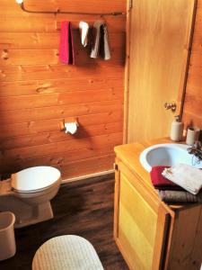 史密瑟斯Rocky Ridge Resort-BC的浴室配有卫生间、盥洗盆和浴缸。