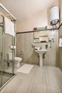 穆索里马辛德拉马苏里度假村的浴室配有卫生间、盥洗盆和淋浴。