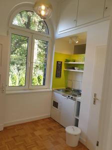 波鸿Apartment Villa Kronenberg的一个带水槽和窗户的小厨房