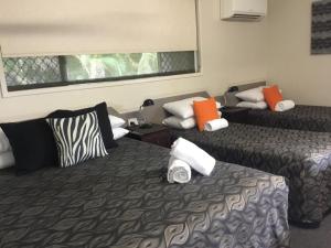 班达伯格黄金棕榈汽车旅馆的酒店客房设有两张床和窗户。