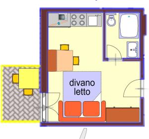 菲纳莱利古雷奥立佛蒂公寓式酒店的带沙发的客厅的平面图