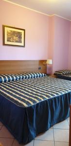 兰达佐Hotel Scrivano的一张床上的蓝色毯子