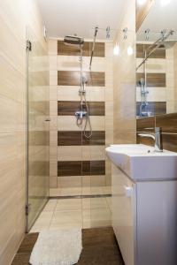 科沃布热格Apartamenty Robi的带淋浴和盥洗盆的浴室