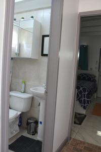 圣约翰斯Tropical Garden Cottage Antigua的浴室配有白色卫生间和盥洗盆。