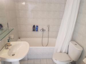 拉里萨NN Larisa Deluxe Apartment的浴室配有卫生间、盥洗盆和淋浴。