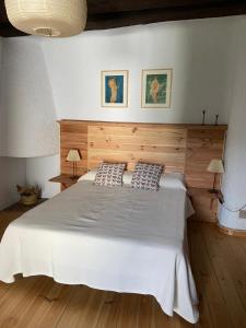 特雷韦莱斯Casa-Huerto La Juana的一间卧室配有一张大床和两个枕头