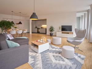卢塞恩OfficeWerft Business-Apartments的客厅配有沙发和桌子