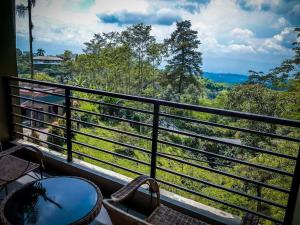 巴图拉登Surya Hotel & Resort的享有森林美景的阳台