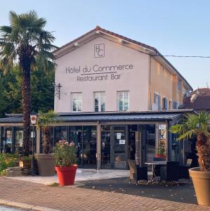 沙拉龙恩河畔沙蒂利翁杜肯梅尔斯酒店的一家酒店,将餐厅酒吧与棕榈树相比较