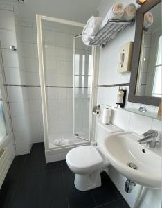巴黎Hôtel Etoile Trocadéro的浴室配有卫生间、盥洗盆和淋浴。