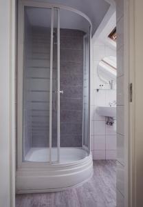 瓦瑟纳尔B&B Het Ruime Sop的浴室里设有玻璃门淋浴