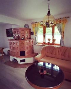 OmšenieChata Baračka的客厅配有沙发和桌子