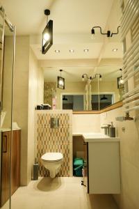 希维拉杜夫-兹德鲁伊Apartamenty Rebergen w kompleksie Apartamenty Piano的一间带卫生间、水槽和镜子的浴室