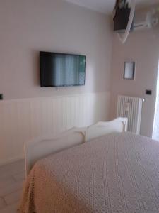 圣焦万尼泰亚蒂诺Casa Spina的卧室配有一张床和壁挂式平面电视。