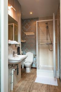 根特大教堂度假屋的浴室配有卫生间、盥洗盆和淋浴。
