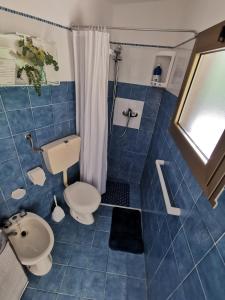 CantianoBed & Breakfast SENTIERO 54的蓝色瓷砖浴室设有卫生间和水槽