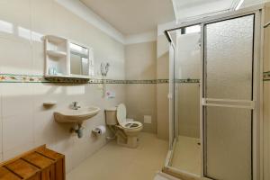 圣安德烈斯Hotel Grand Caribe的浴室配有卫生间、盥洗盆和淋浴。