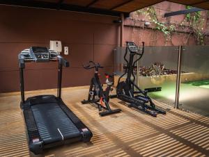 麦德林Hotel Lomas 10的健身房设有两辆健身自行车和跑步机