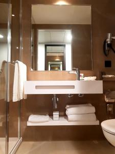 日内瓦Nash Pratik Hotel的一间带水槽和镜子的浴室
