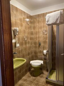 卡瓦莱塞Hotel Panorama的浴室配有绿色卫生间和水槽。
