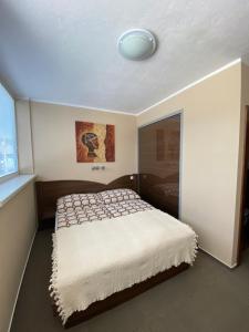 科希策赛特旅馆的一间卧室,卧室内配有一张大床