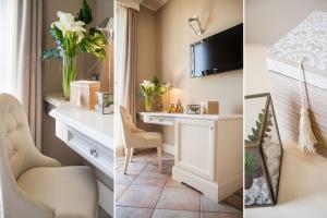 阿拉西奥莎沃丽雅酒店的两张照片,房间配有一张桌子和一台电视机