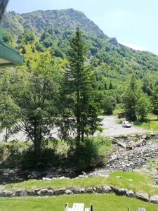 FaidelloSuite sulle piste的享有树木和山脉的河流美景
