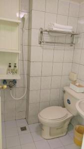 台中市逢甲朵拉的白色的浴室设有卫生间和淋浴。