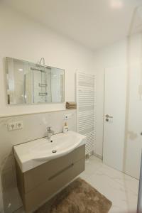 曼海姆Joanna Apartment - MA Käfertal的白色的浴室设有水槽和镜子