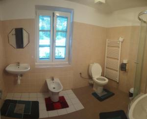 乌帕河畔斯沃博达镇府旅馆的一间带卫生间和水槽的浴室