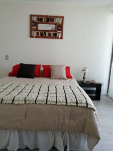 伊基克AMUNATEGUI 173 Iquique Centro, ejecutivos的一间卧室配有一张带红色枕头的大床