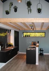 沃德里赫姆Hoeve Altena Cottage的厨房配有黑色台面和水槽