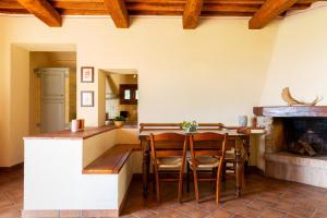 塔拉莫内Podere Caprarecce Trilocale的厨房配有桌子和壁炉